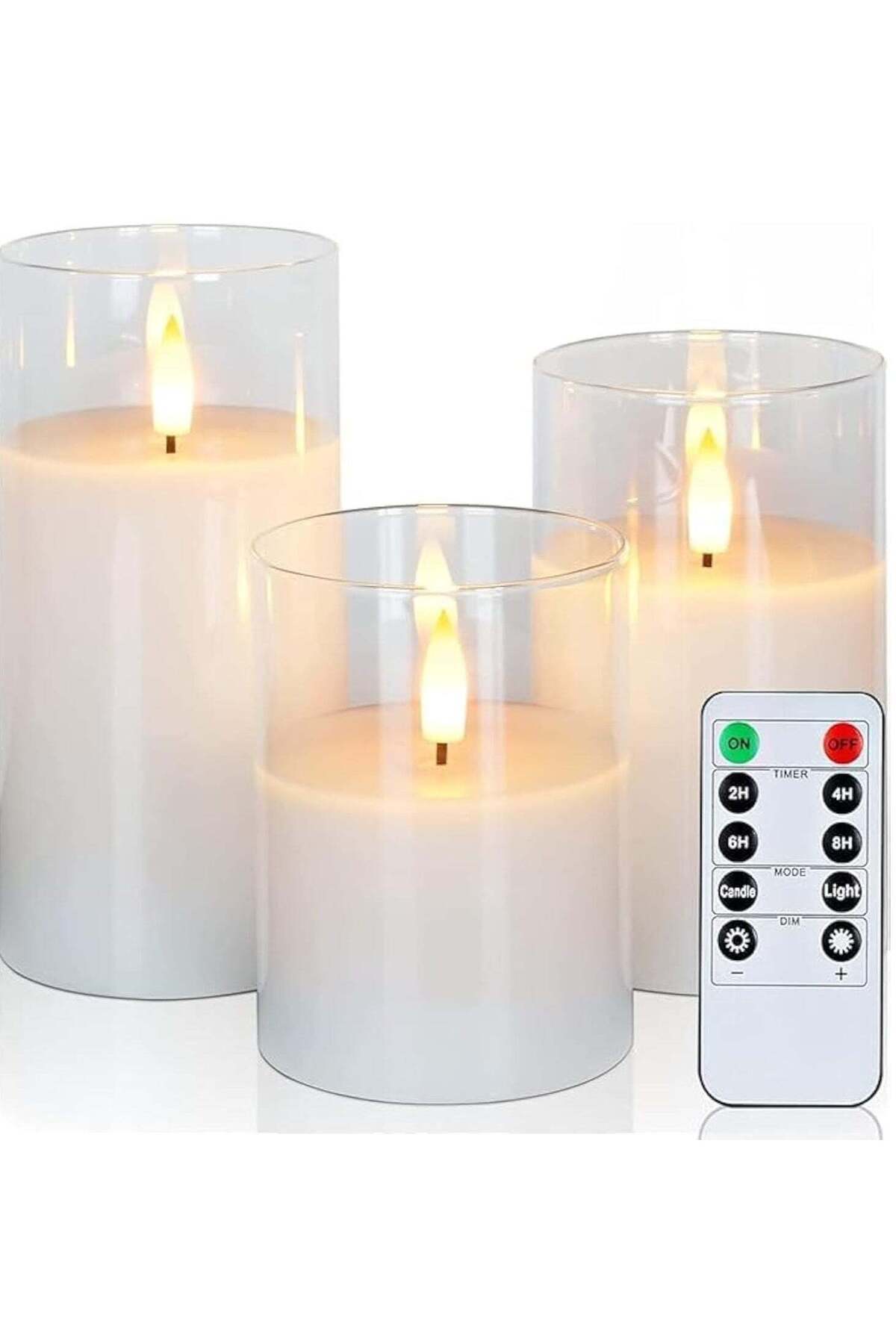 Generic-ELTRAZONE Set of 3 Glass Flameless Candles with Timer & Remote Control | Flickering LED Pillar Cand 1