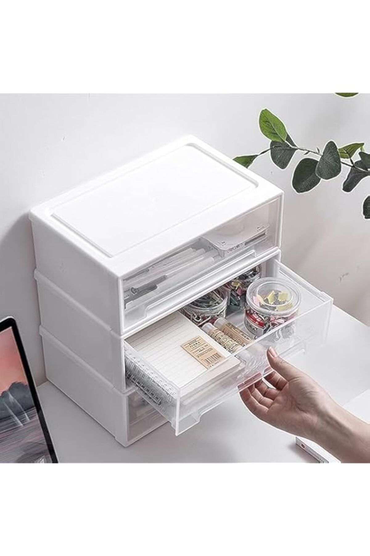 Generic-JOEBO Stackable Storage Box, Clear Desk Drawer, Craft Storage Organizer for Office and Home (White, 1