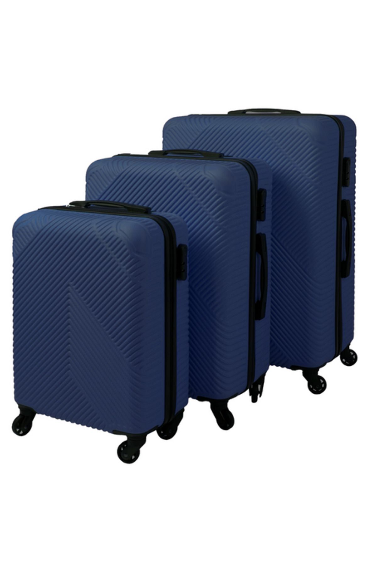 zola-Set of 3 travel suitcases, 39/70/99 l, with lock, 360° wheels, telescopic and fixed handle, ABS, navy blue 13