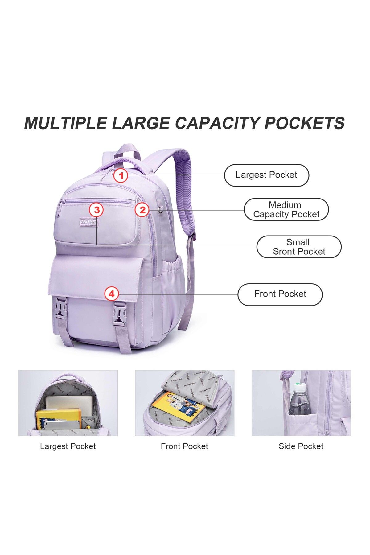 SUN EIGHT-35L Backpack for College, Lightweight Large Capacity Bag with Multi Pockets, SE8391 4