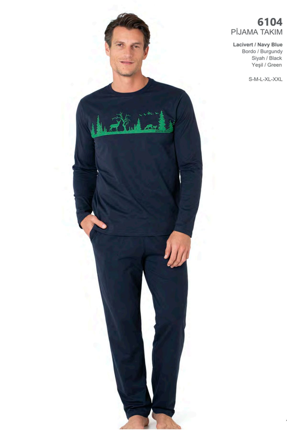 ست پیژامه مردانه آستین بلند یقه گرد ۶۱۰۴ - سرمه‌ای پیر کاردین ست پیژامه و لباس خواب Pierre Cardin