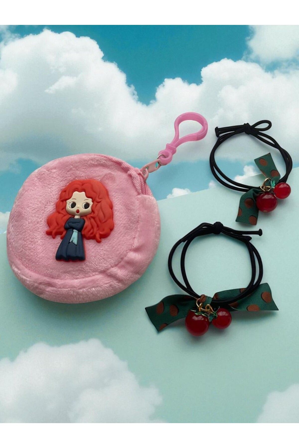 GALATA GIFT-Wallet-Buckle Set, Girl's Wallet and Two (2) Pieces of Cherry Binding Buckle Set with Elastic 6