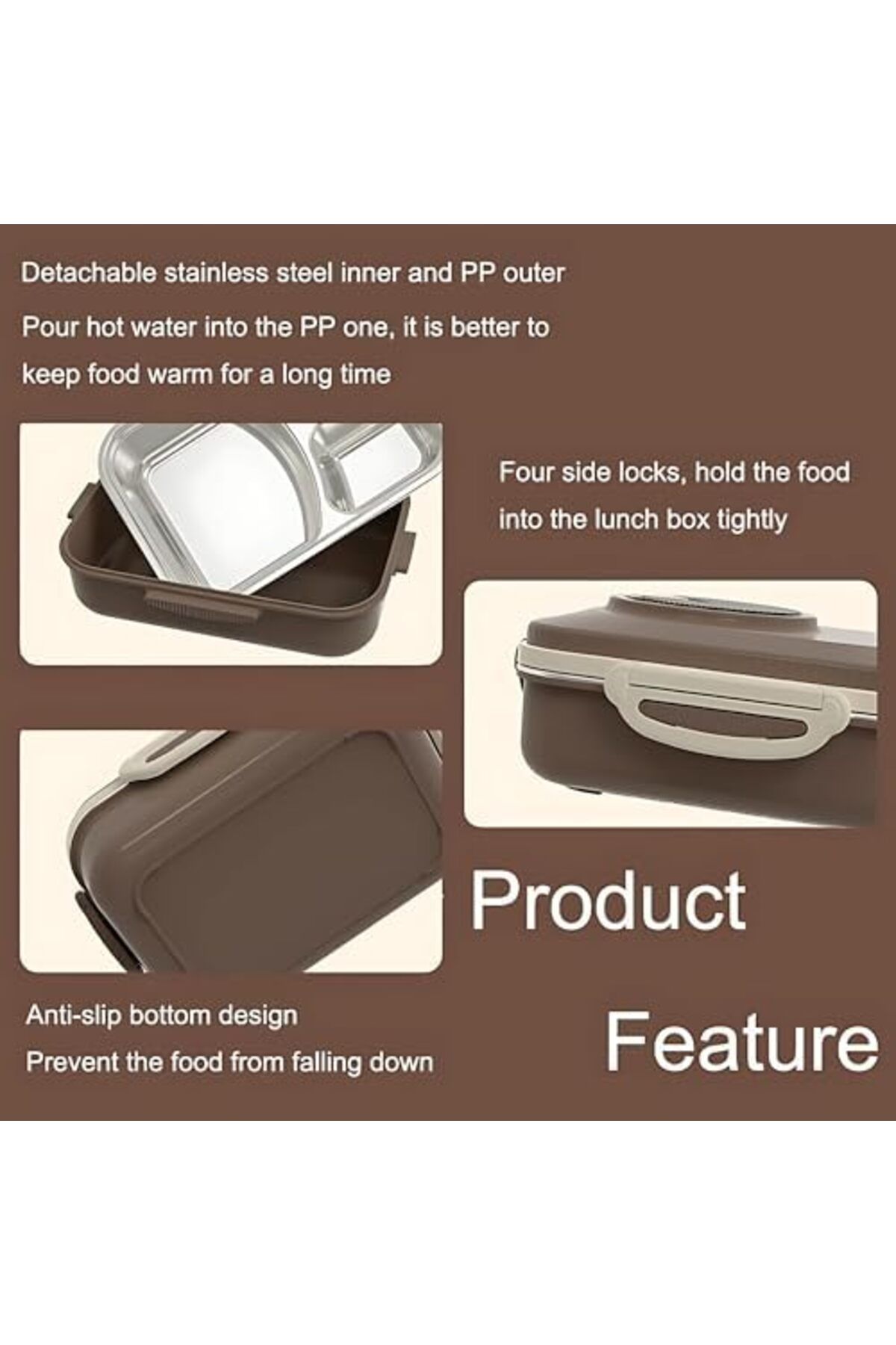 Twisoo-Stainless Steel Lunch Box for Kid School, Insulated Bento Lunch Box with Tableware, 3 Compart 8