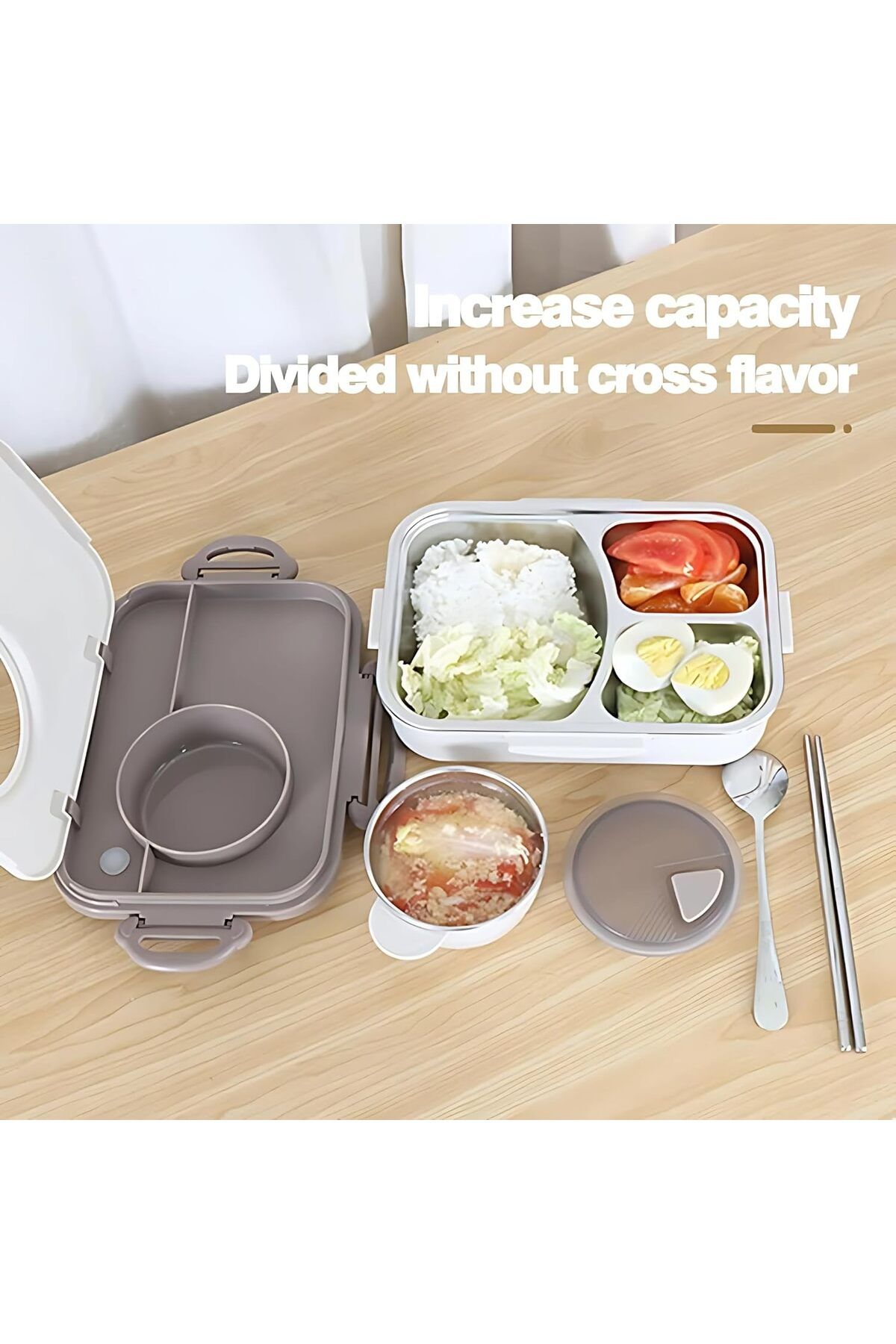Twisoo-Stainless Steel Lunch Box for Kid School, Insulated Bento Lunch Box with Tableware, 3 Compart 3