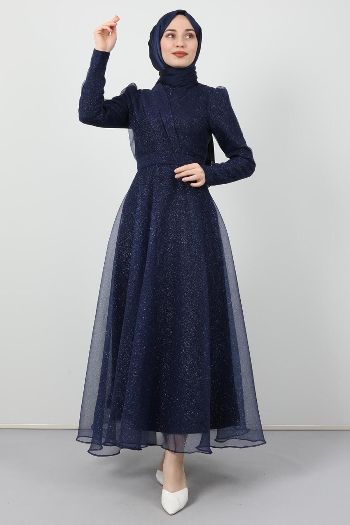 GİYZAMİLA Alara Tesettür Abiye Lacivert