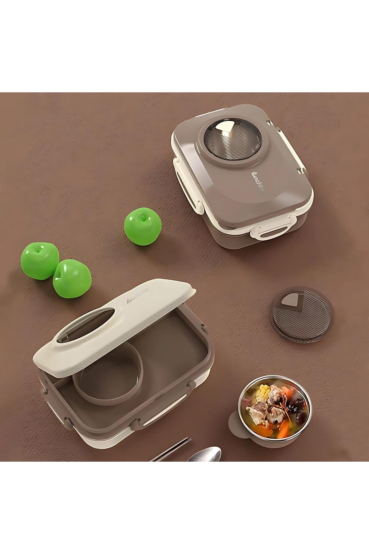 Twisoo-Stainless Steel Lunch Box for Kid School, Insulated Bento Lunch Box with Tableware, 3 Compart 5