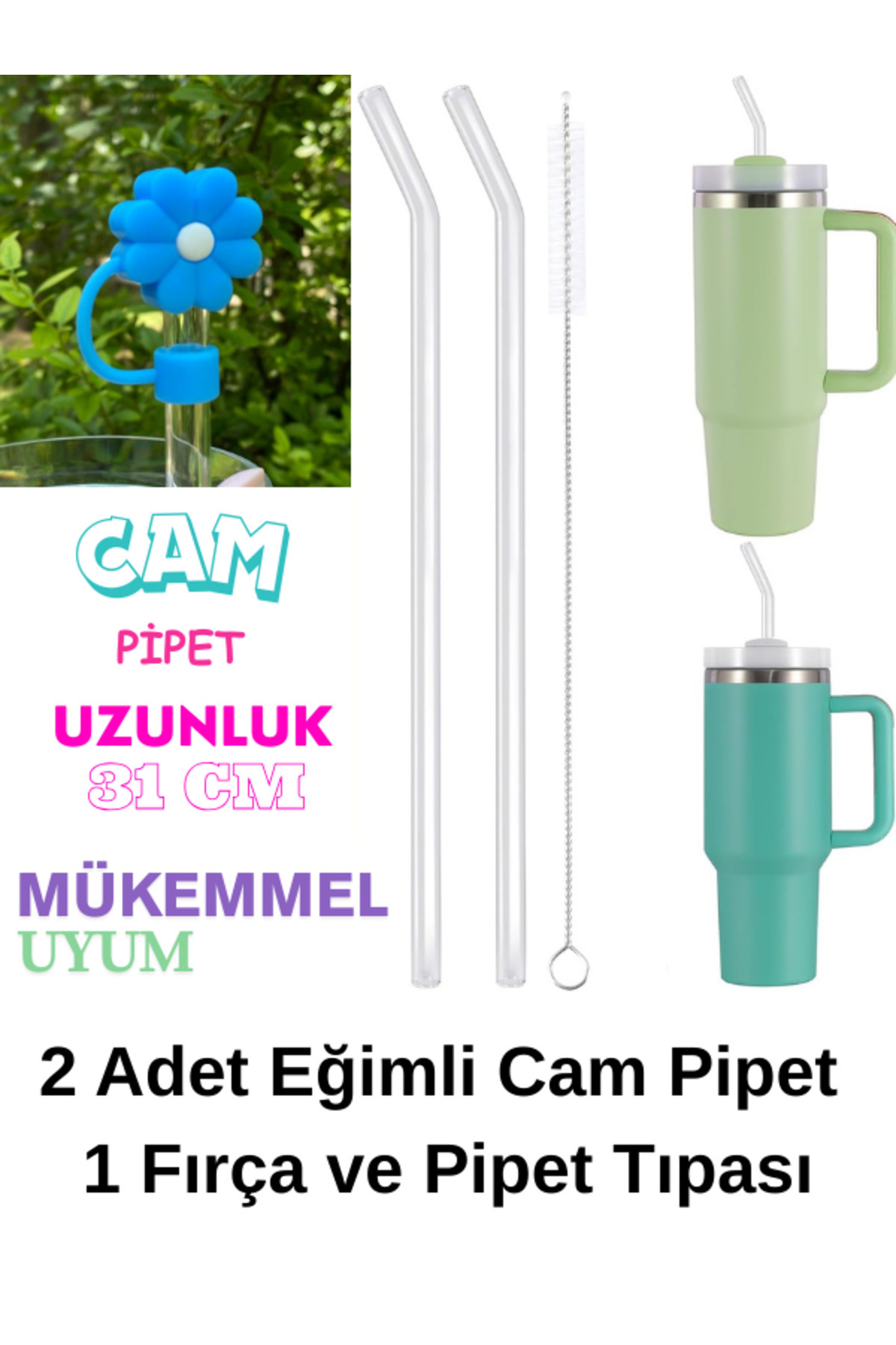 madamina 1 Adet 10 mm Stnley Için Silikon Pipet Tıpası Kapağı, 2 adet eğimli cam pipet ve 1 fırça (cam pipet)