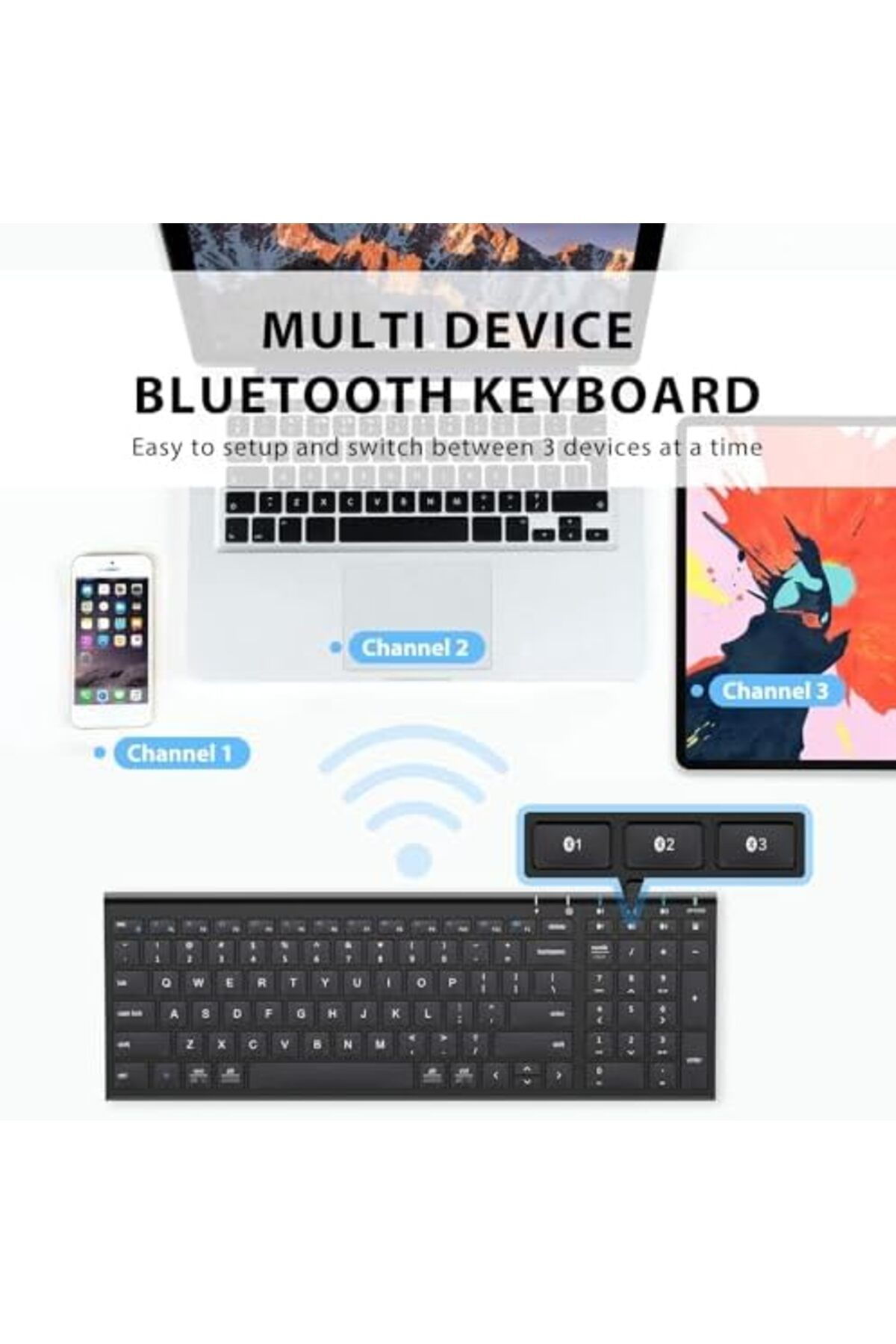iClever-BK10 Bluetooth Keyboard - Universal Wireless & Rechargeable Ultra-Slim with Number Pad, Ergo 4