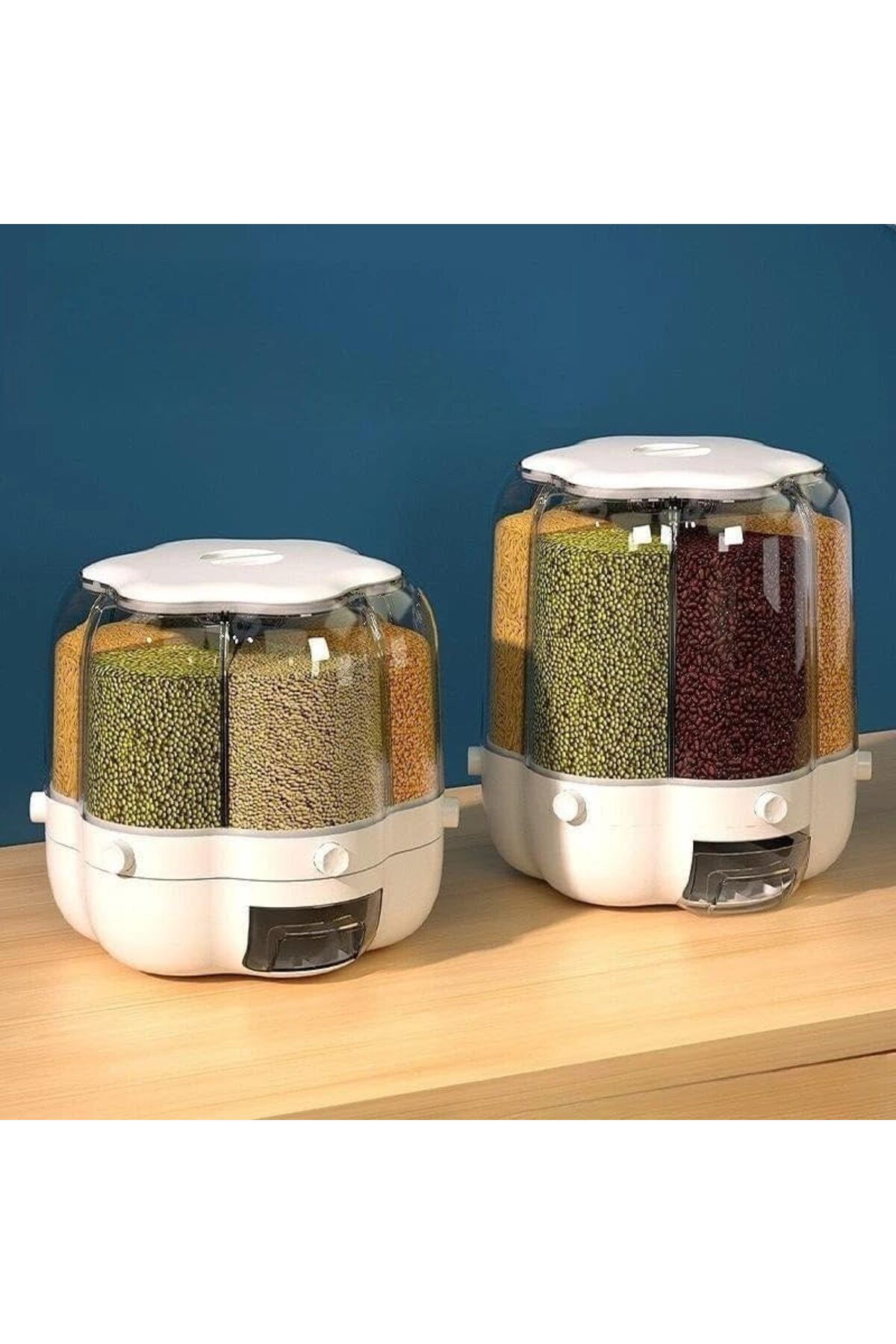 Denx-9kg Rotating Dry Food Storage Container with 6 Sections, 360° Transparent Moisture-Proof Design 5