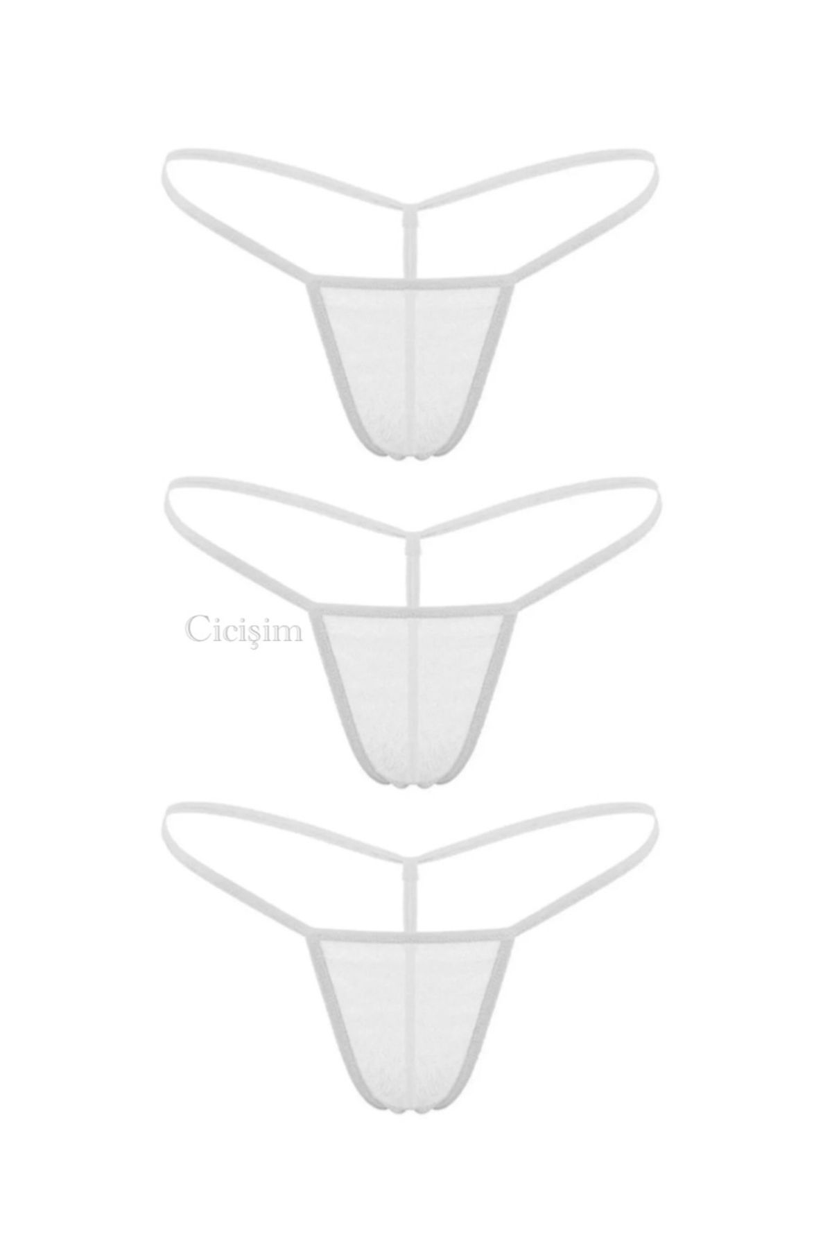Cicişim-White 3-Piece See-Through Plus Size Option Thong String Inner Wear 1