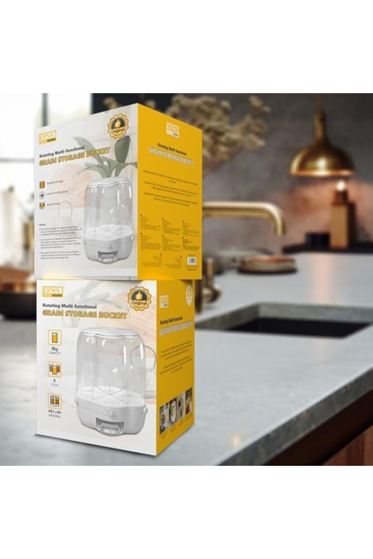 Denx-9kg Rotating Dry Food Storage Container with 6 Sections, 360° Transparent Moisture-Proof Design 8