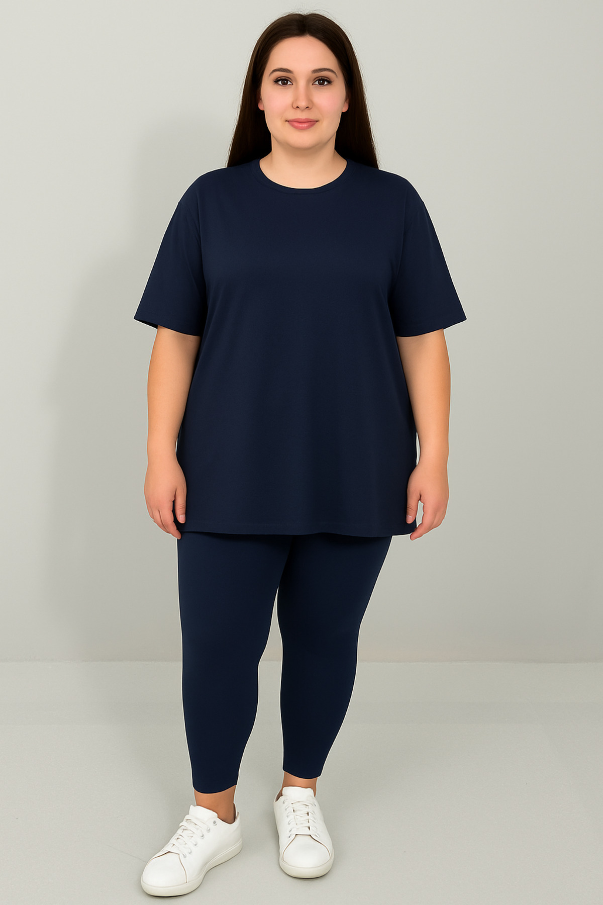 Koza Butik Kadın Büyük Beden Kısa Kollu Tayt Takım 8210-25