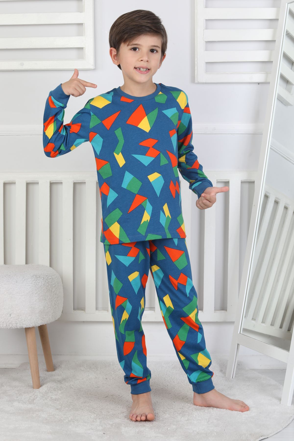 zuzunga Renkli Geometrik Şekilli Erkek Çocuk Pijama Takımı fotoğrafı 2 (önizleme)