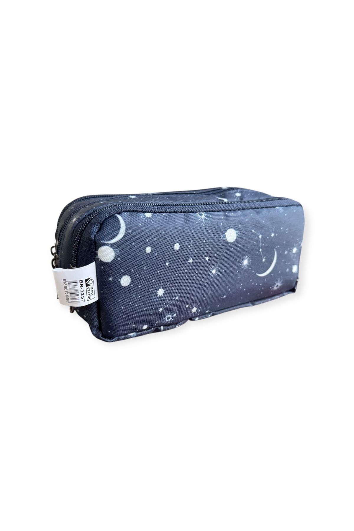Polin-Three Compartment Patterned Pencil Bag, 8 Different Models, Zippered, Large Size 1