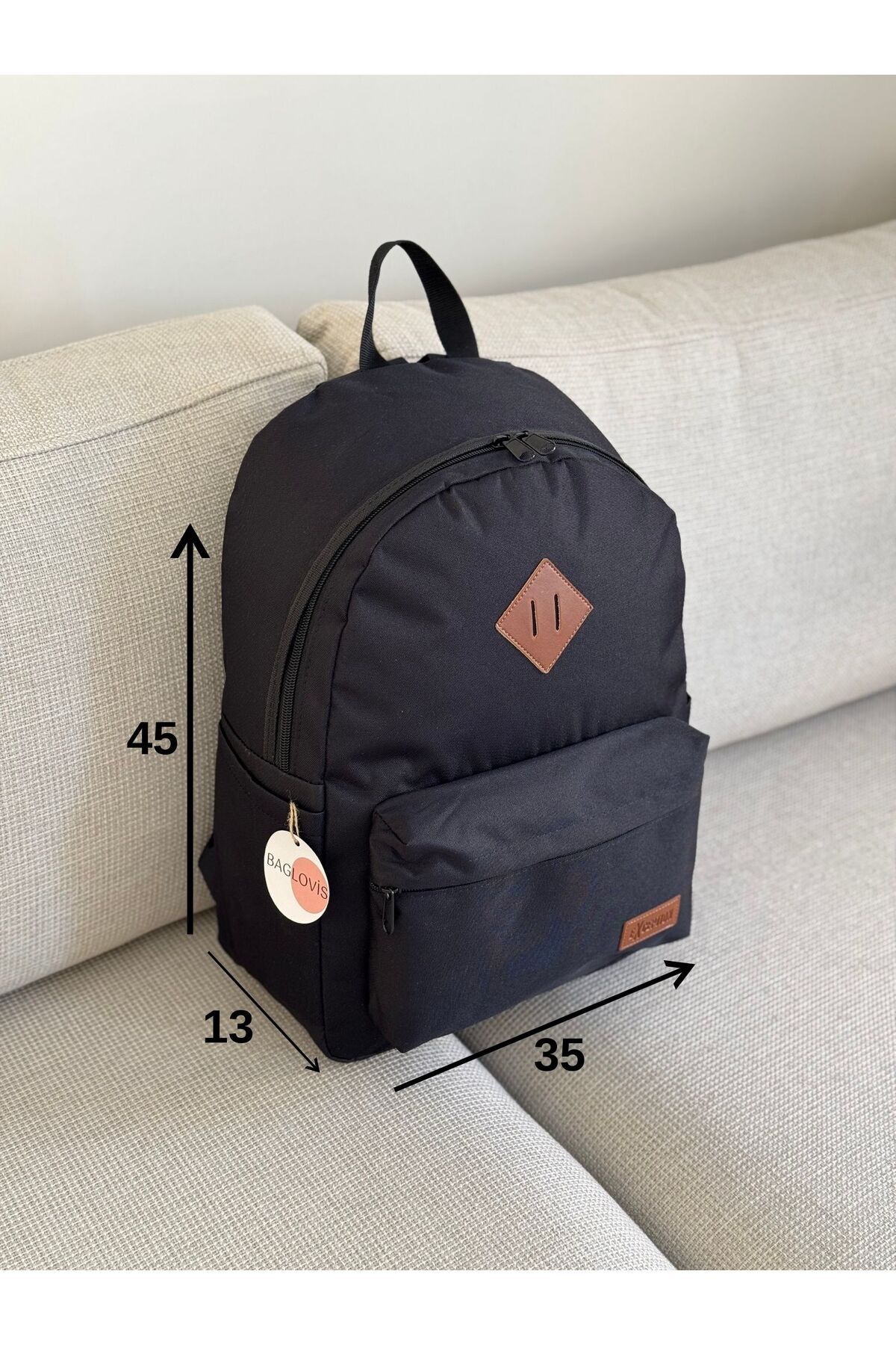 BAGLOVİS-Canvas Fabric Black Backpack with Pockets on the Front and Sides En35 Boy45 2