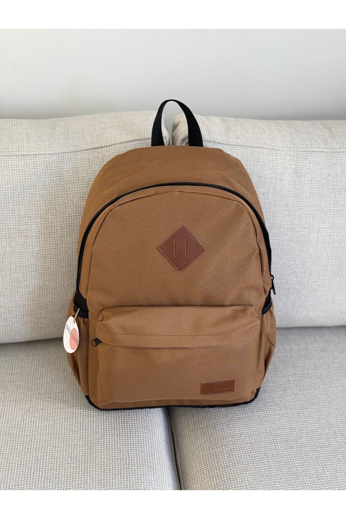 BAGLOVİS-Canvas Fabric Taba Backpack with Pockets on the Front and Sides En35 Boy46 5