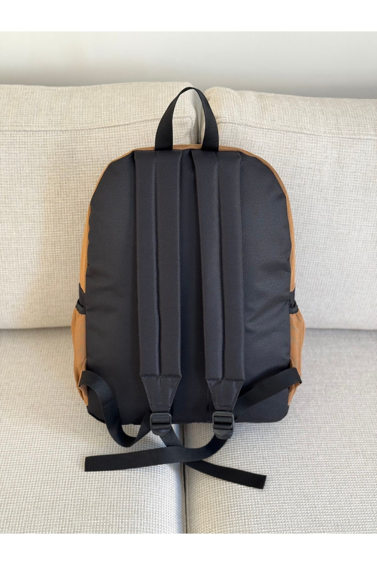 BAGLOVİS-Canvas Fabric Taba Backpack with Pockets on the Front and Sides En35 Boy46 7