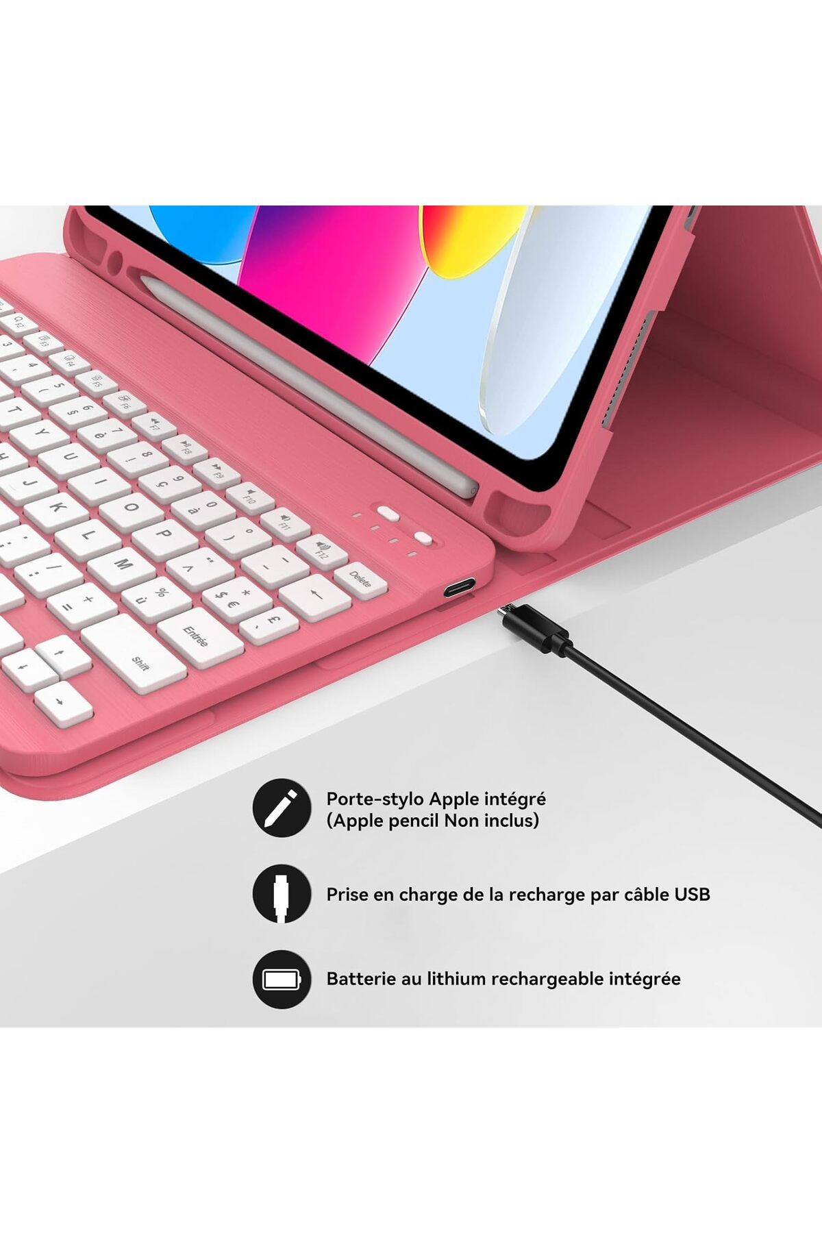 m.tk moveteck-iPad 11Th Generation A16 2025 / 10Th Generation 10.9 Compatible Tablet Case with Keyboard Wireless Bluetooth Pen Compartment 5