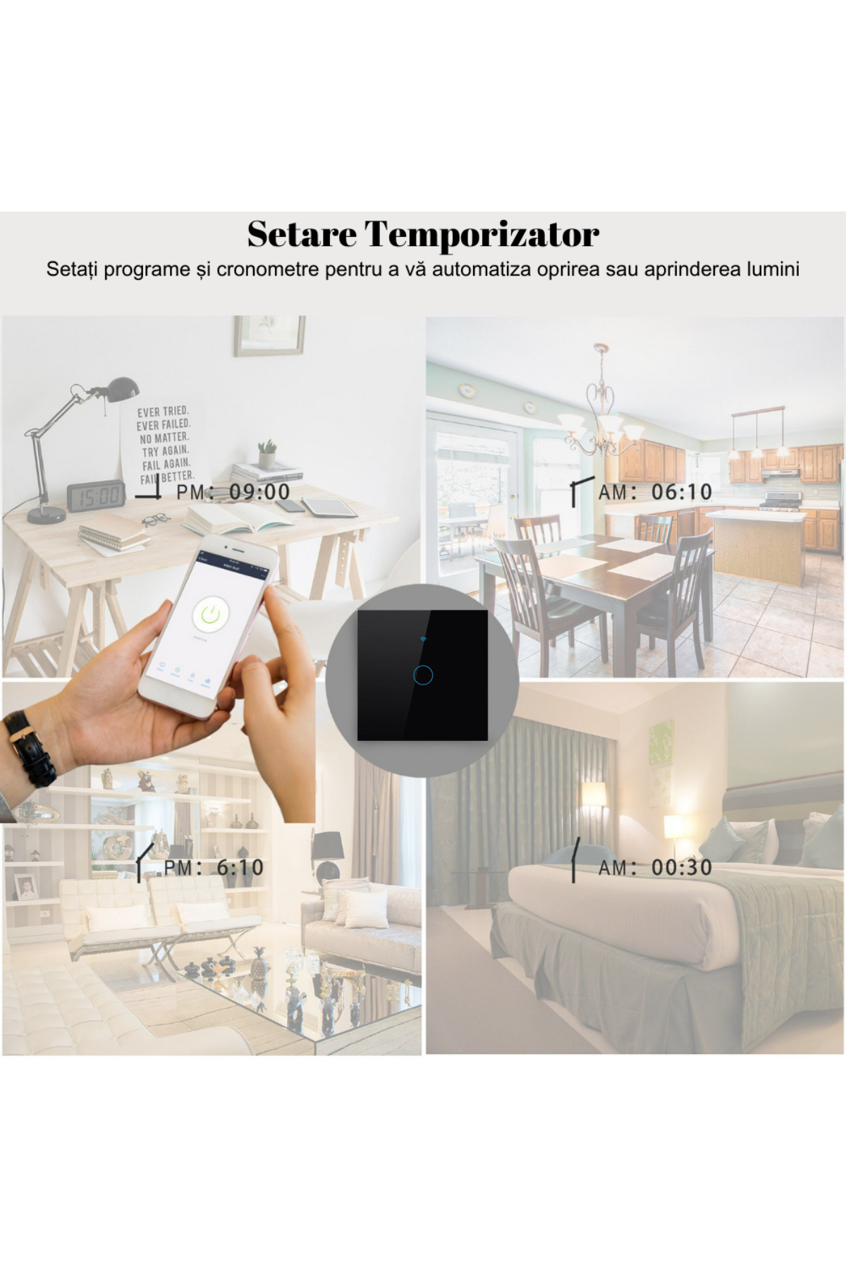 VisionHub-Smart touch switch, Wireless, Wi-fi, 1 Channel, Tempered Glass, Compatible with iOS/Android, Tuya 6