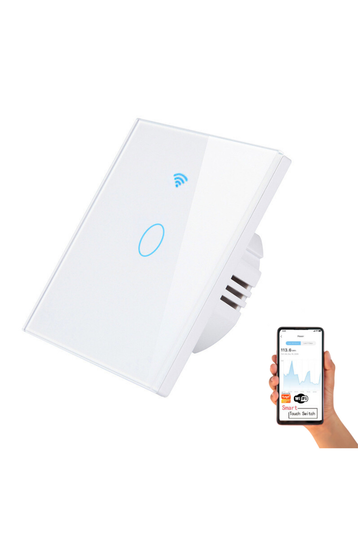 VisionHub-Smart touch switch, Wireless, Wi-fi, 1 Channel, Tempered Glass, Compatible with iOS/Android, Tuya 1