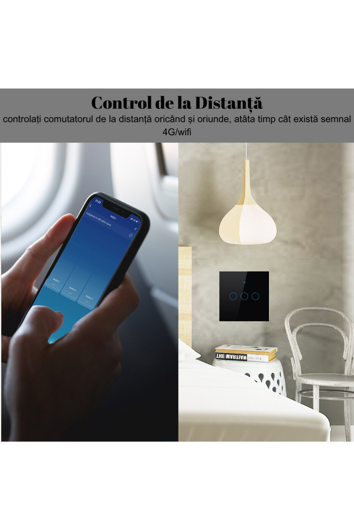 VisionHub-Smart touch switch, Wireless, Wi-fi, 3 Channels, Tempered Glass, Compatible with iOS/Android, Tuya 7