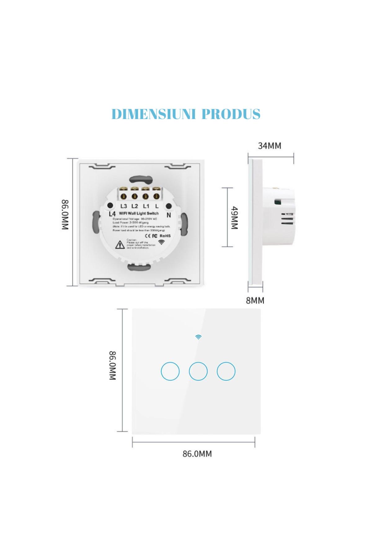 VisionHub-Smart touch switch, Wireless, Wi-fi, 3 Channels, Tempered Glass, Compatible with iOS/Android, Tuya 9