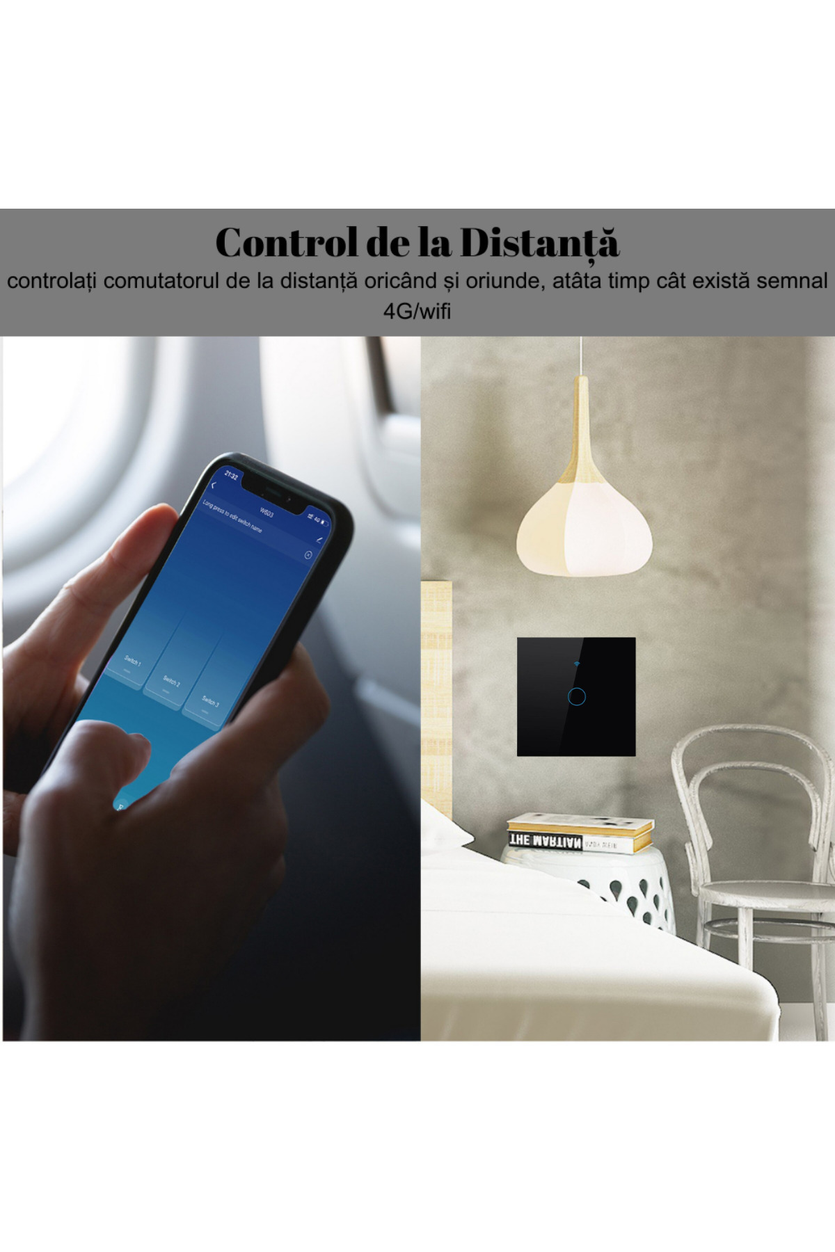 VisionHub-Smart touch switch, Wireless, Wi-fi, 1 Channel, Tempered Glass, Compatible with iOS/Android, Tuya 7