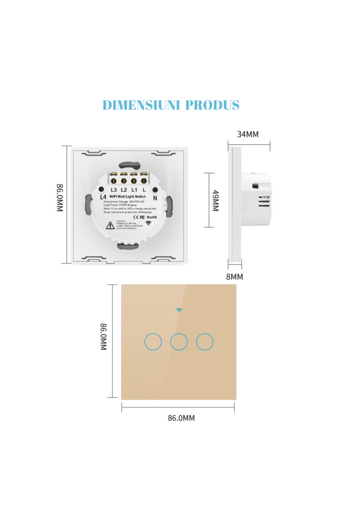 VisionHub-Smart touch switch, Wireless, Wi-fi, 3 Channels, Tempered Glass, Compatible with iOS/Android, Tuya 9