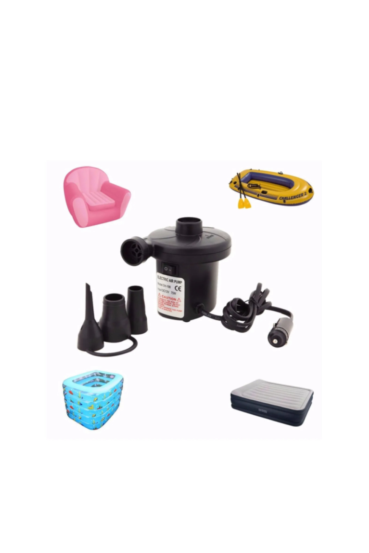 Evvano Yatak Şişirme Havuz Şişirme - Boşaltma Pompası Araç Şarj 12V