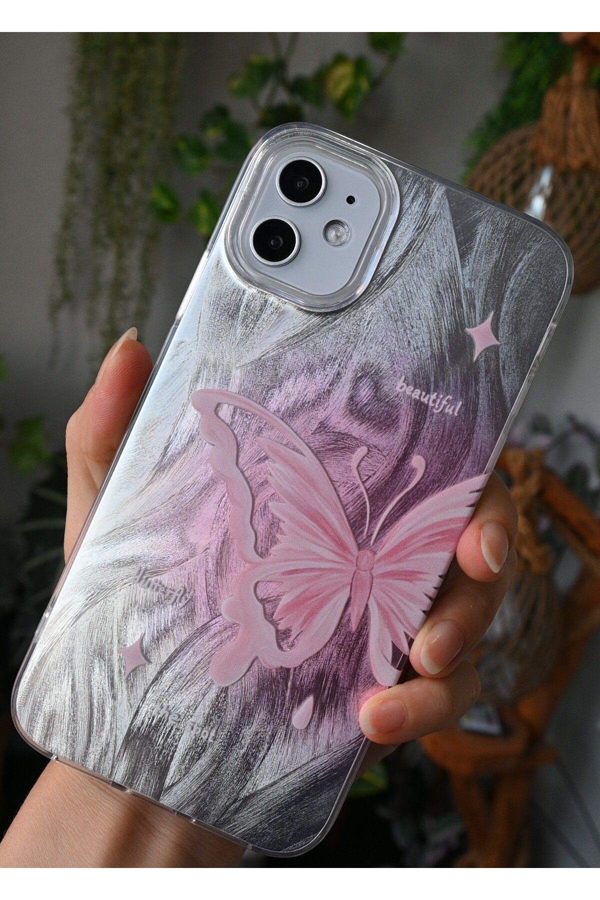 Go Aksesuar-iPhone 11 Compatible Shine Butterfly Color Transition Glossy Silicone Protected Case 2