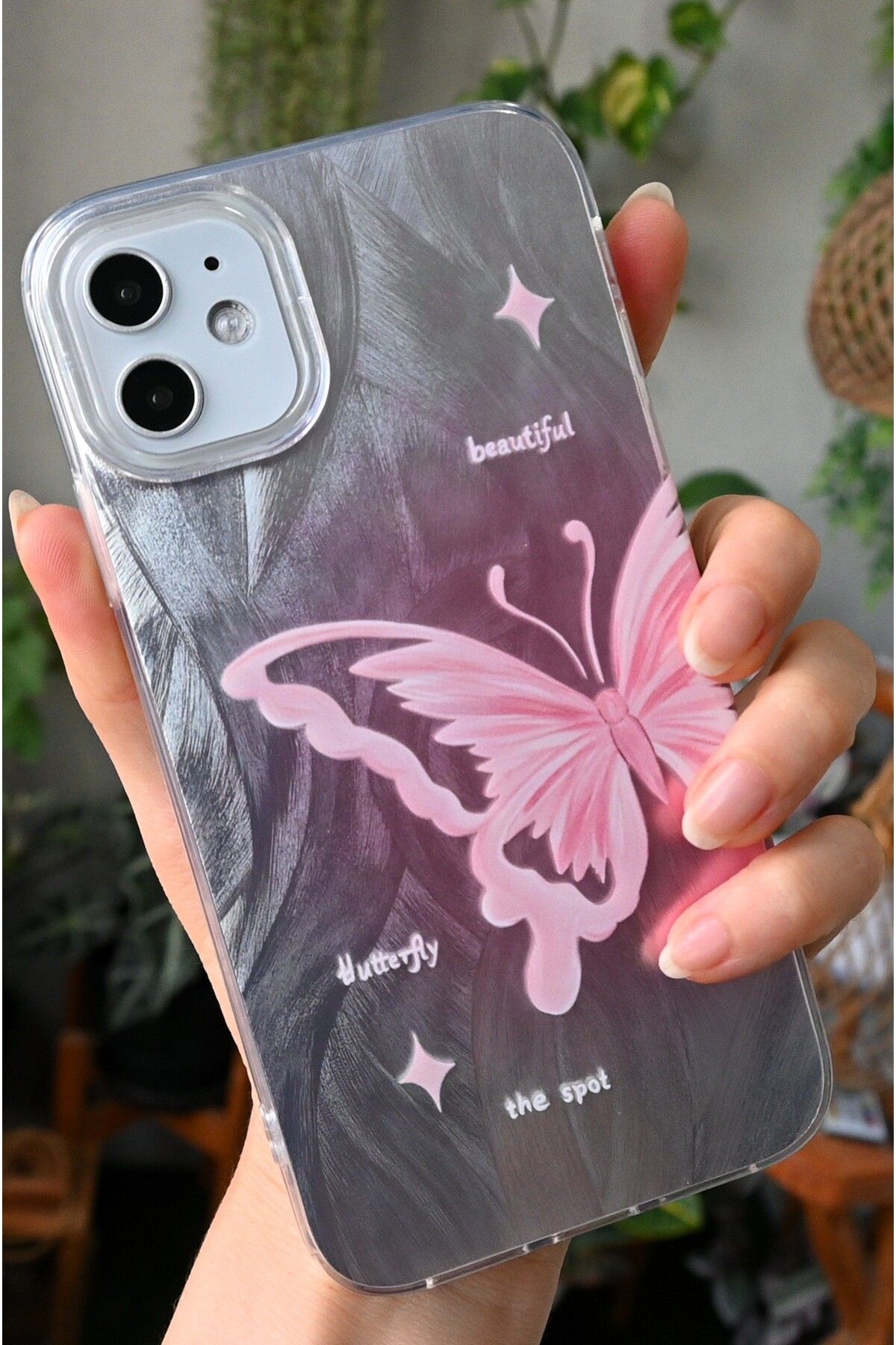 Go Aksesuar-iPhone 11 Compatible Shine Butterfly Color Transition Glossy Silicone Protected Case 3