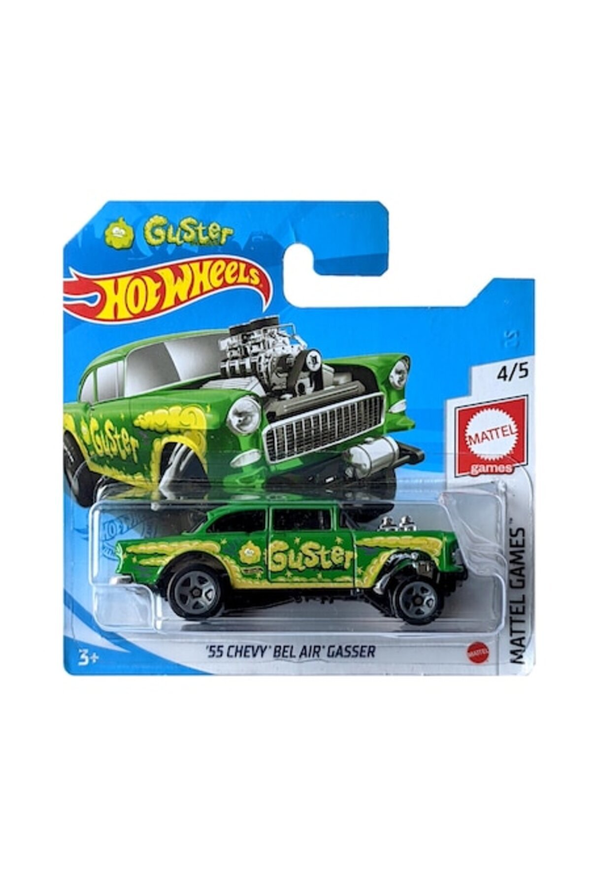 Masinuta Metalica Hot Wheels, 55 Chevy Bel Air Gasser, Colectia Mattel Games - Editia 2021, Verde, 1