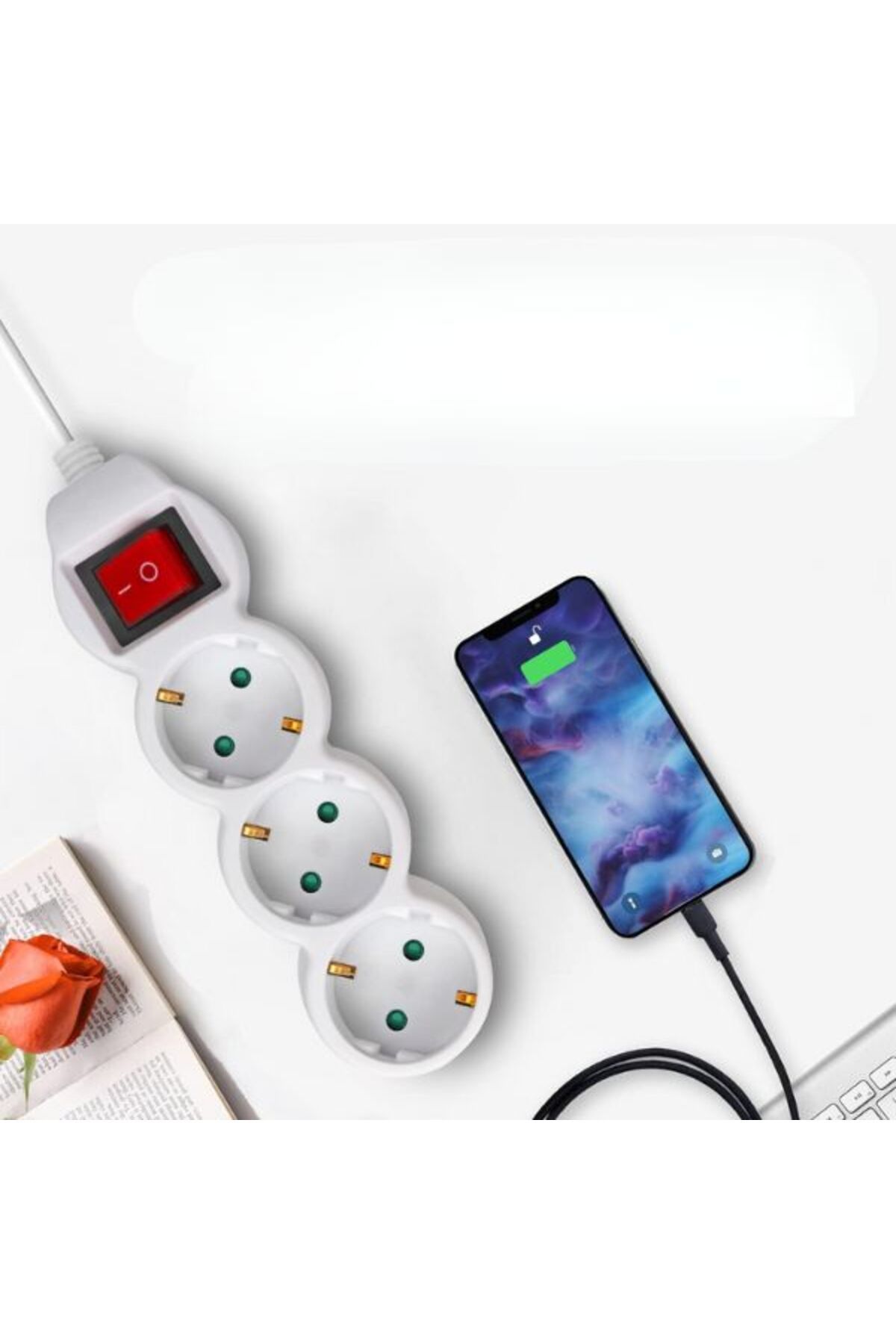 Mercaton-Extension Cord with Switch, 3 Sockets with Grounding, 3 x 1.5 mm², 1.5 m, White 3