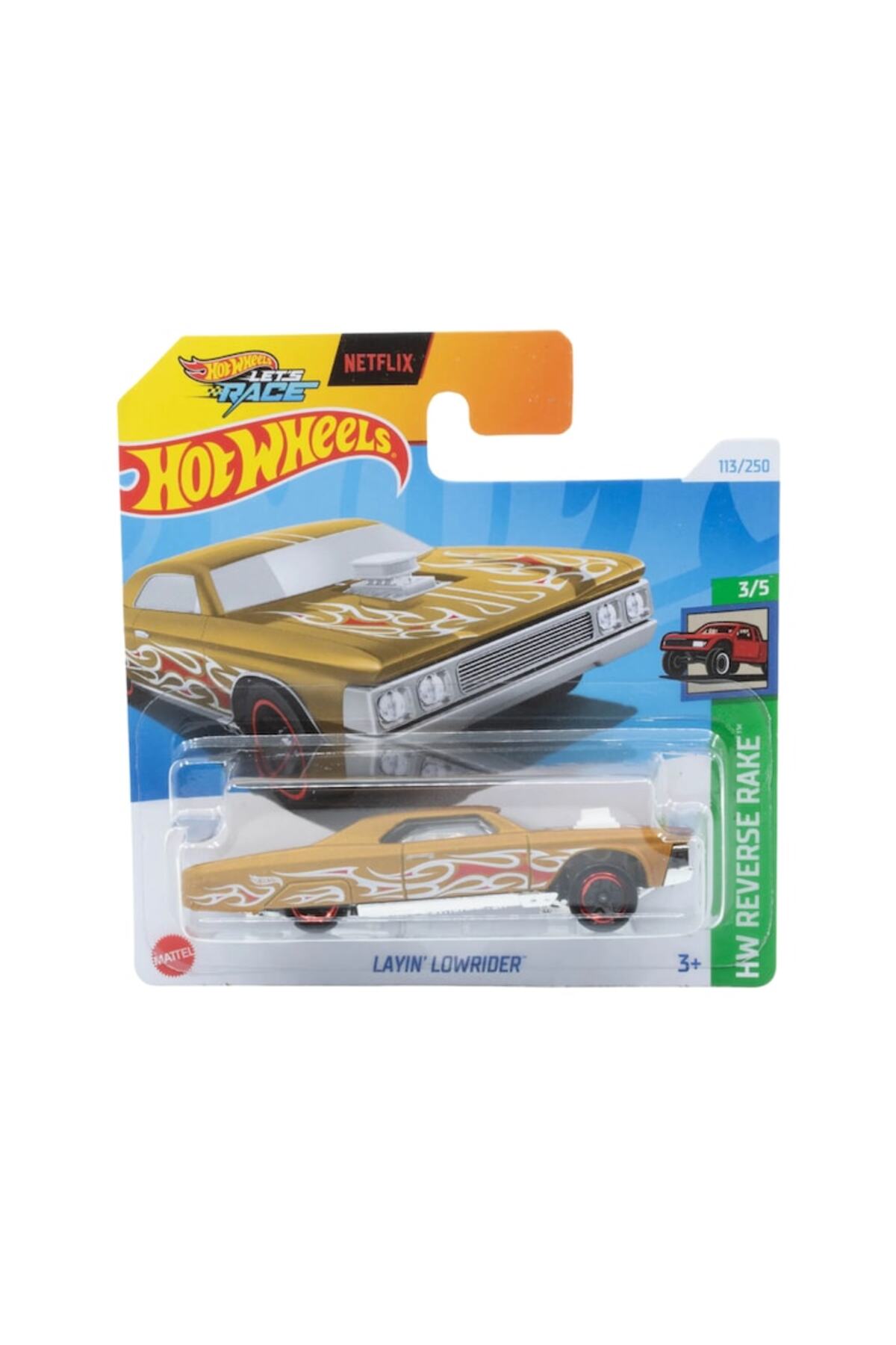 Masinuta Metalica Hot Wheels, Layin' Lowrider, Colectia HW Reverse Rake - Editia 2024, Auriu, 1:64