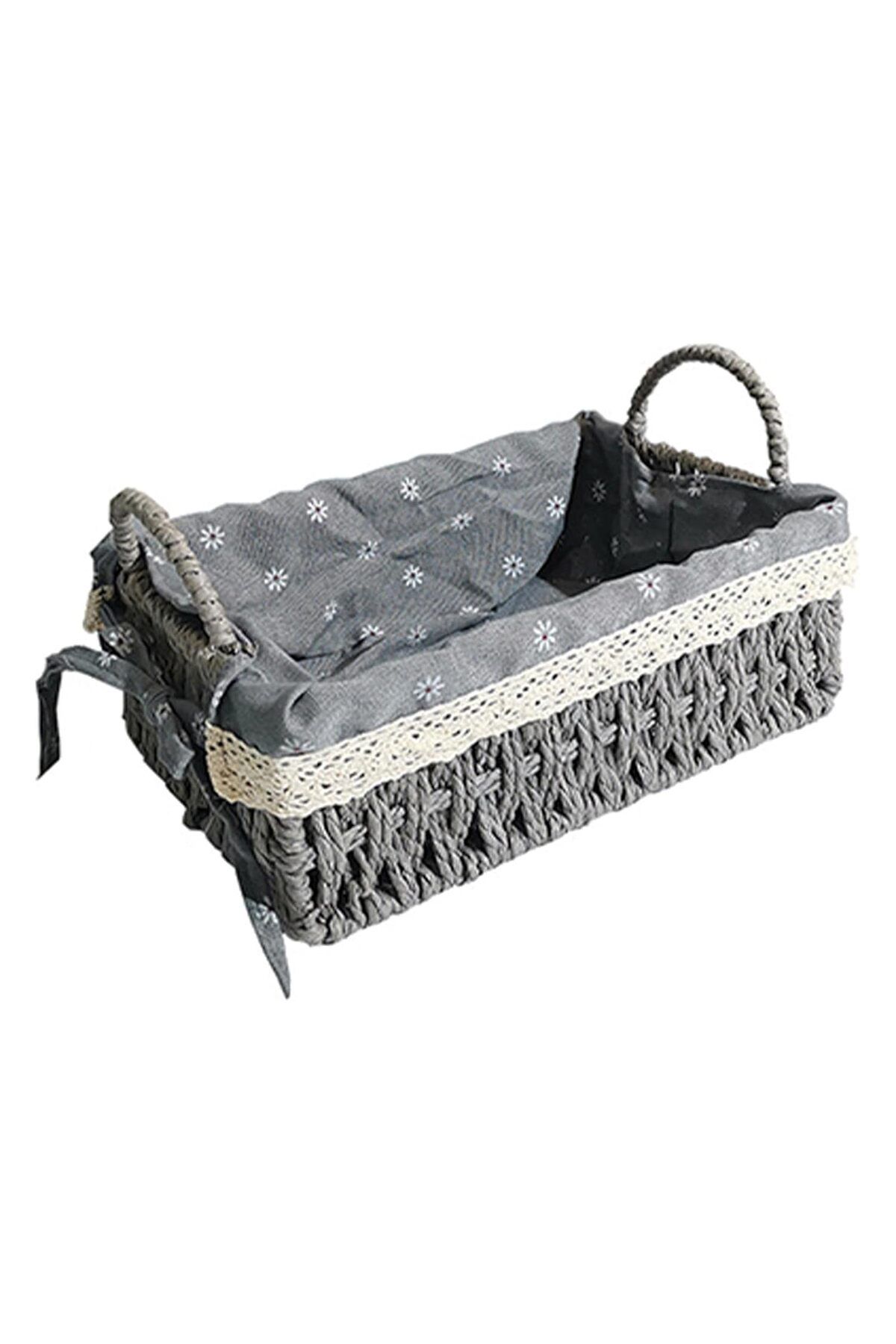 Cozy Nest-Set of 2 Handwoven Storage Baskets with Handles Rectangular Woven Bins with Removable Fabric Liners 5