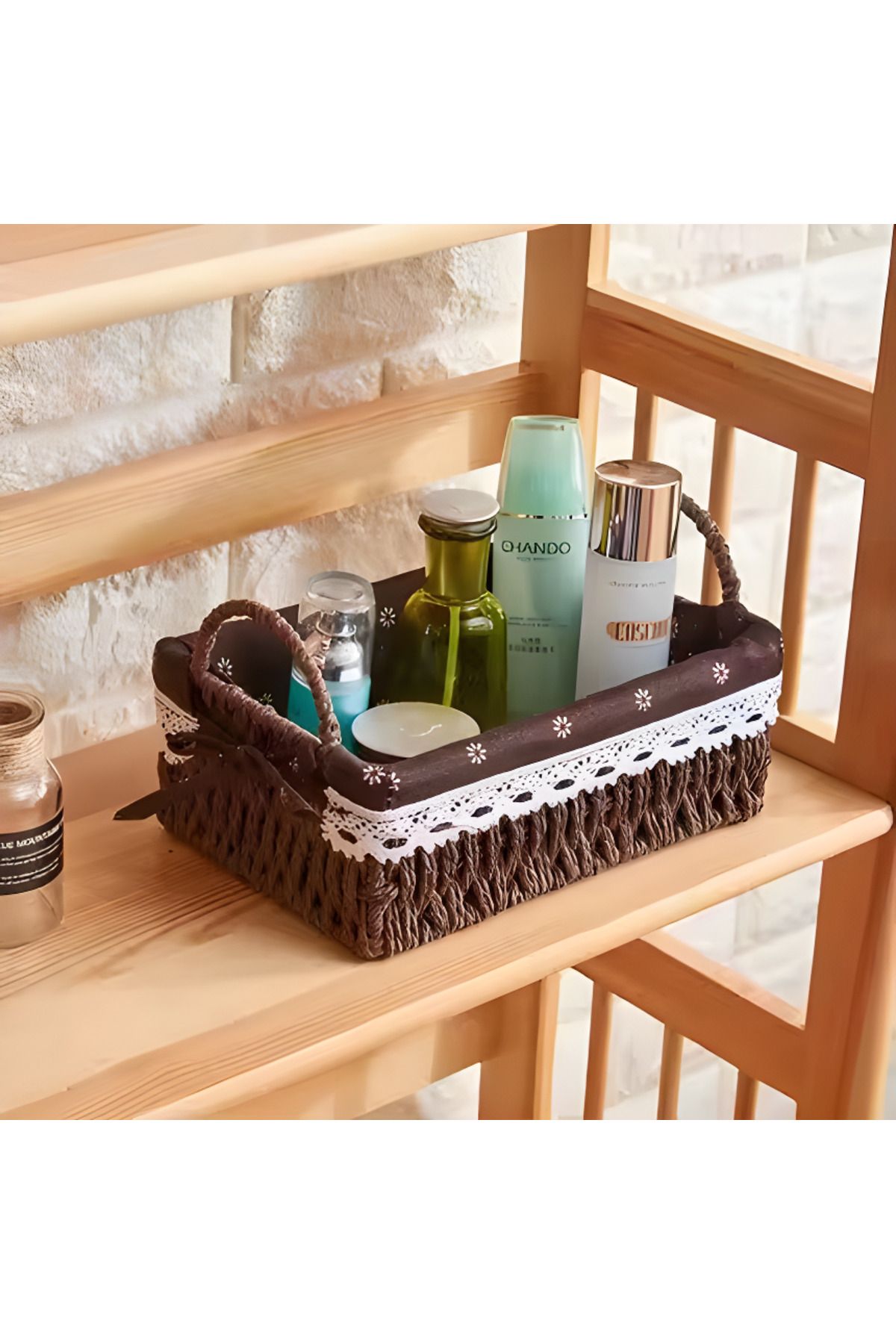 Cozy Nest-Set of 2 Handwoven Storage Baskets with Handles Rectangular Woven Bins with Removable Fabric Liners 4