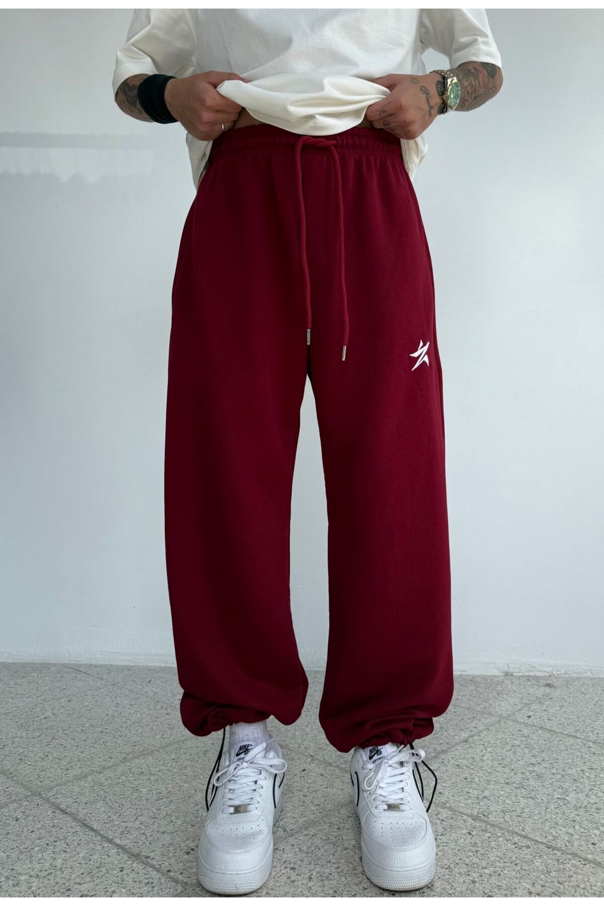 zaee  Star Nakışlı Her Mevsim Giyilebilen Ayarlanabilir Paça Bol Eşofman Altı - Görsel 2