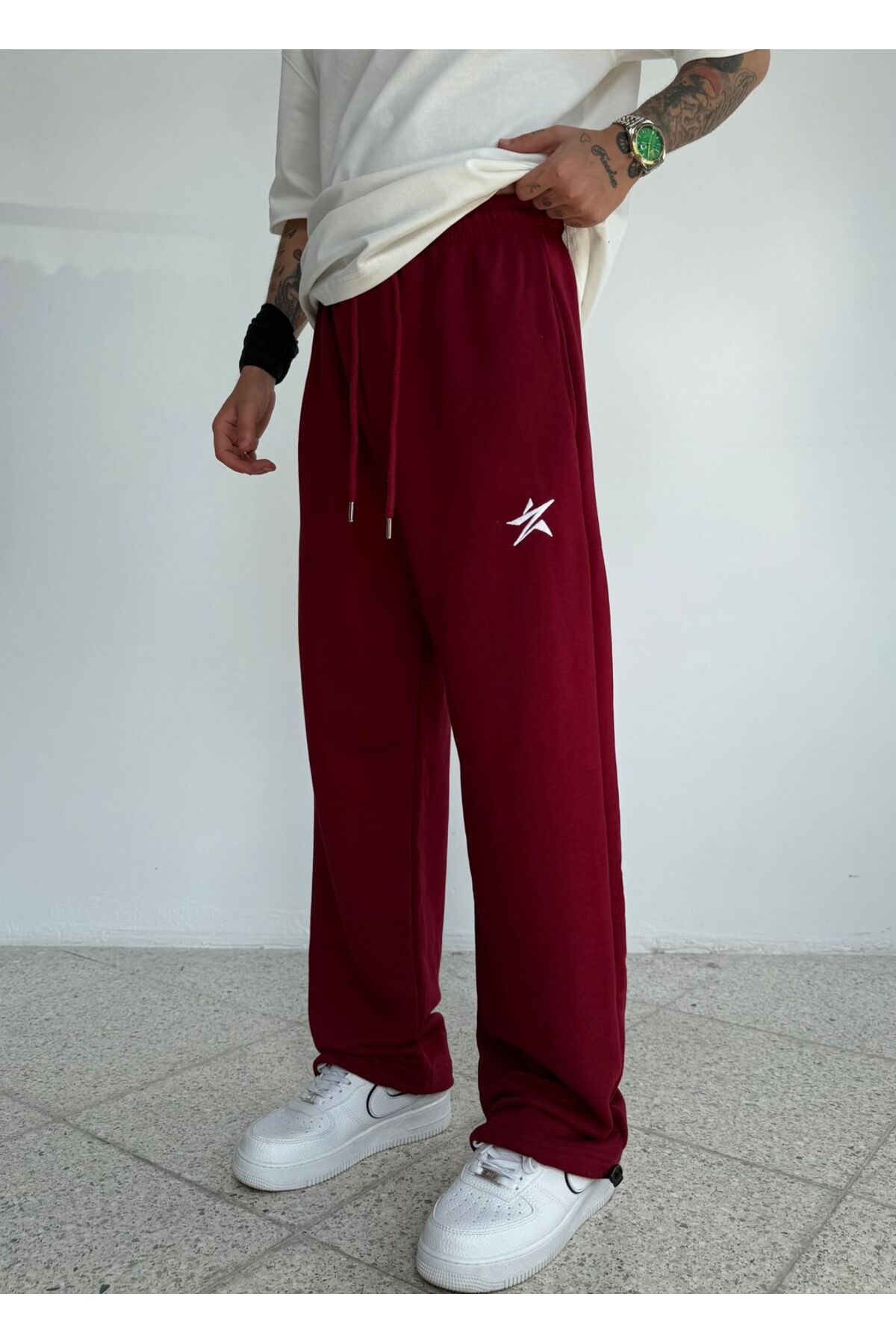 zaee  Star Nakışlı Her Mevsim Giyilebilen Ayarlanabilir Paça Bol Eşofman Altı - Görsel 4