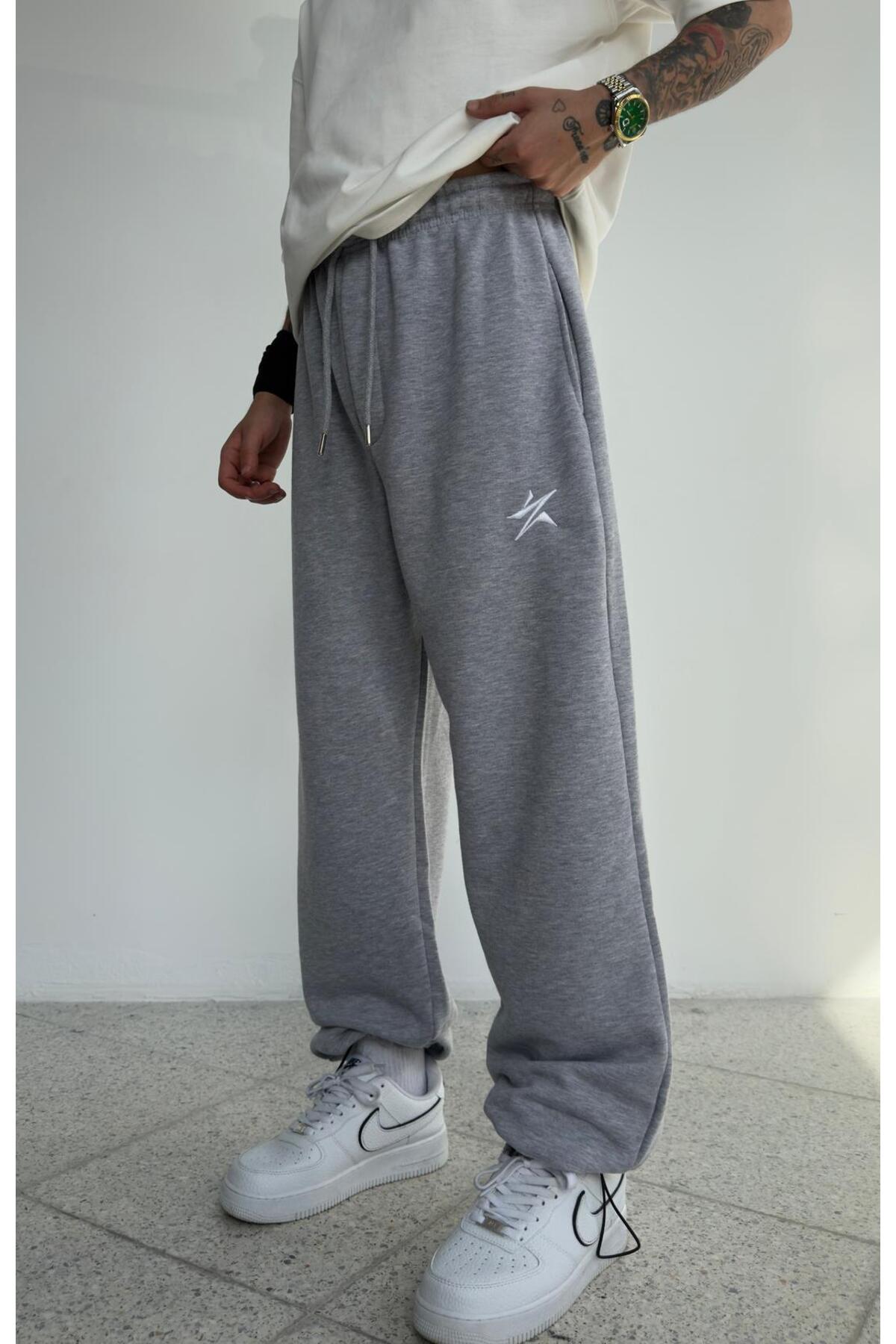 zaee  Star Nakışlı Her Mevsim Giyilebilen Ayarlanabilir Paça Bol Eşofman Altı - Görsel 8