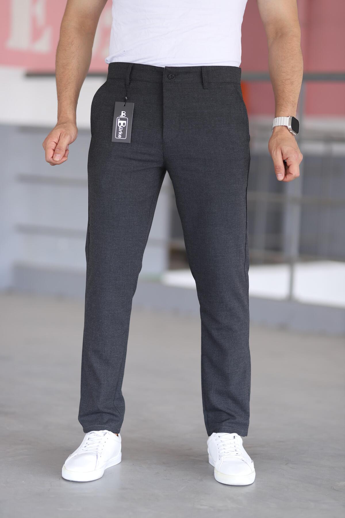 Bürke Erkek Antrasit Renk italyan Kesim Slim Fit Kumaş Pantolon görsel 6