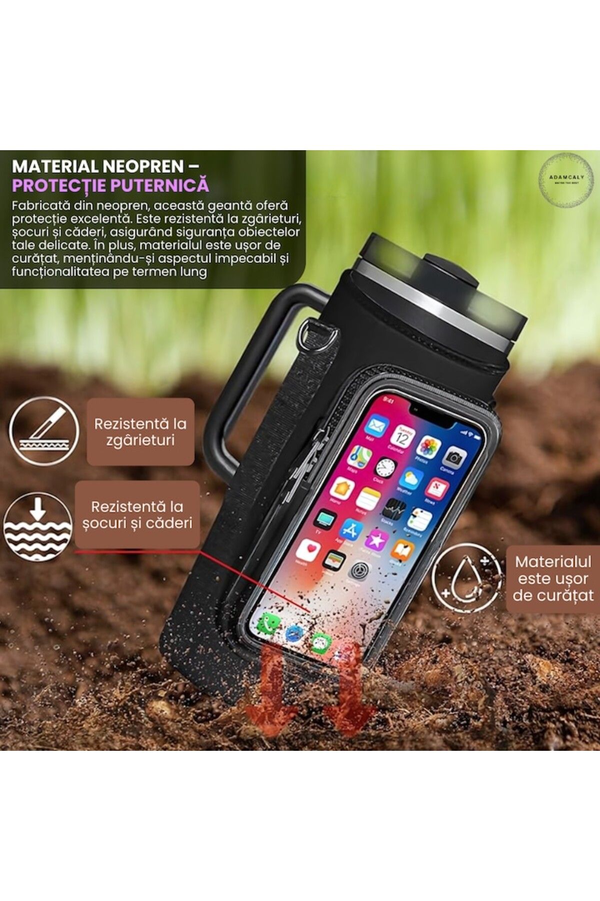 Adamcaly-Thermos with Neoprene Case and Smartphone Compartment Adamcaly, 1200 ml 3