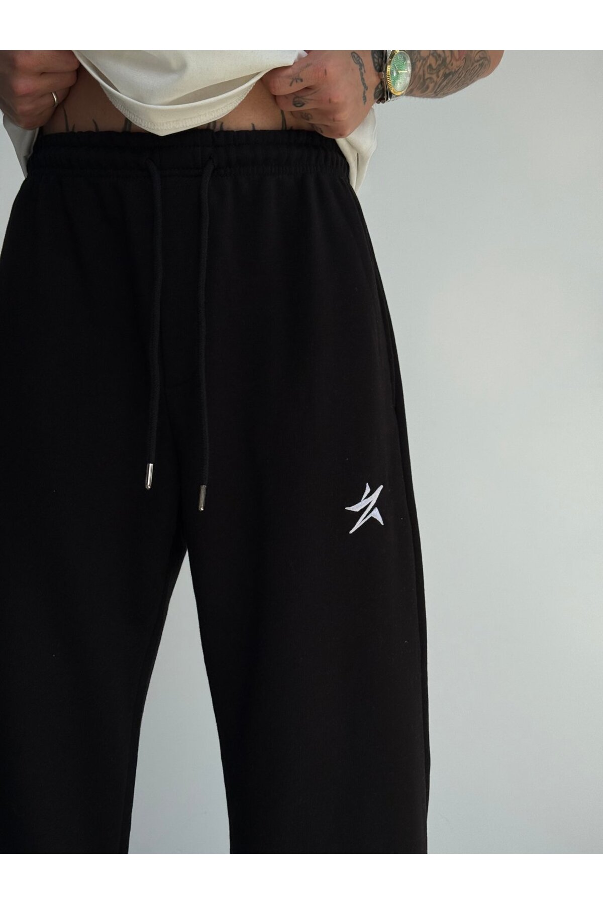 zaee  Star Nakışlı Her Mevsim Giyilebilen Ayarlanabilir Paça Bol Eşofman Altı - Görsel 5