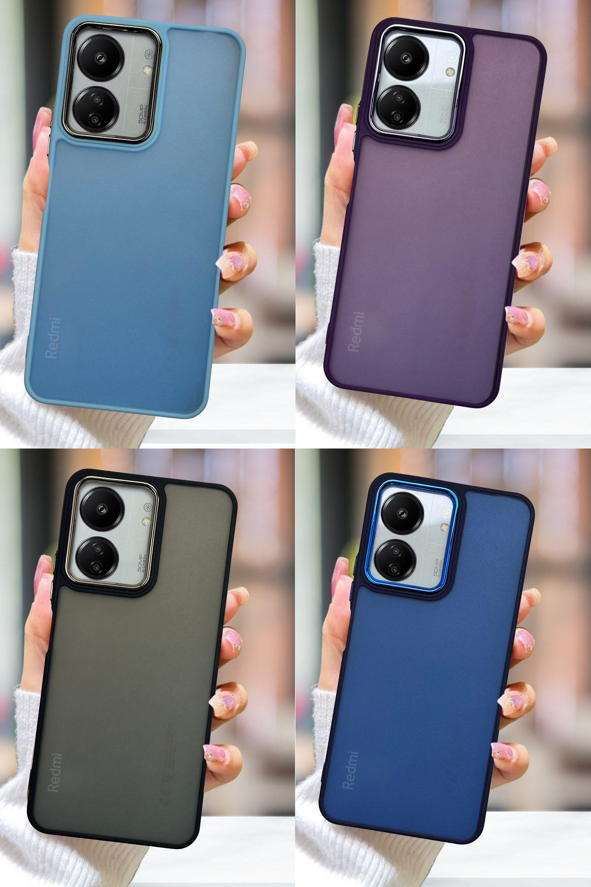 Fibaks-Redmi 13C Case Metal Frame Colorful Frosted Transparent Cover with Sensitive Button 2