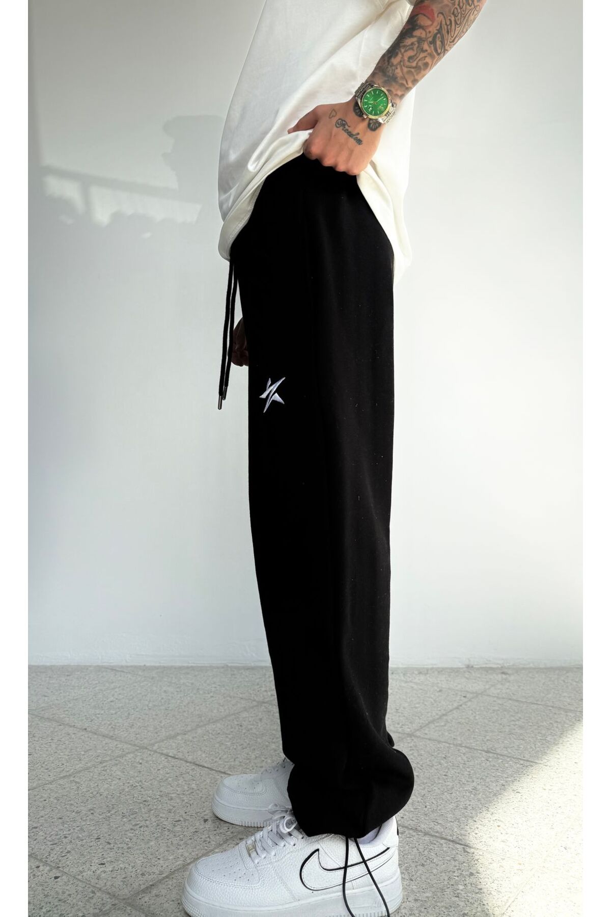 zaee  Star Nakışlı Her Mevsim Giyilebilen Ayarlanabilir Paça Bol Eşofman Altı - Görsel 8