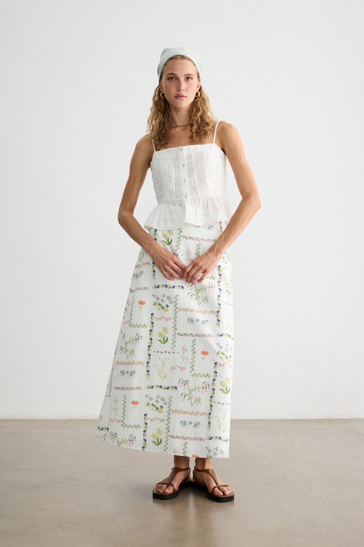 BE BLUE-Canvas Patterned Poplin Skirt 3