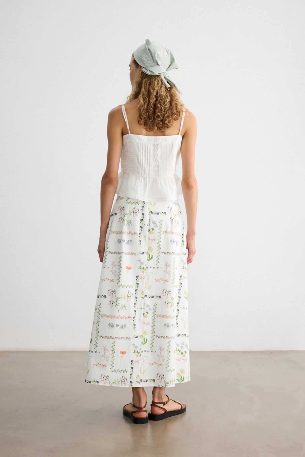 BE BLUE-Canvas Patterned Poplin Skirt 8