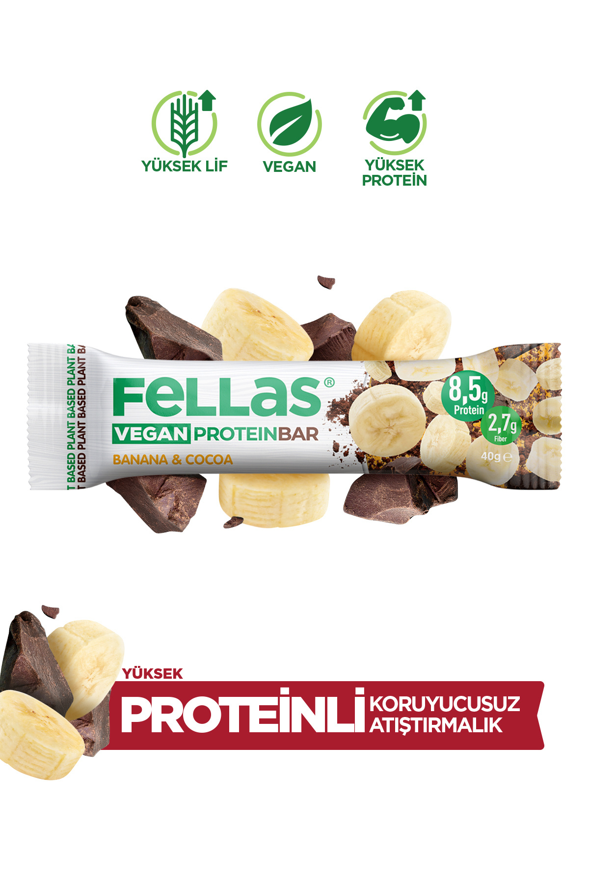 Fellas Vegan Protein Bar - Muzlu Ve Kakaolu 40g X 12 Adet