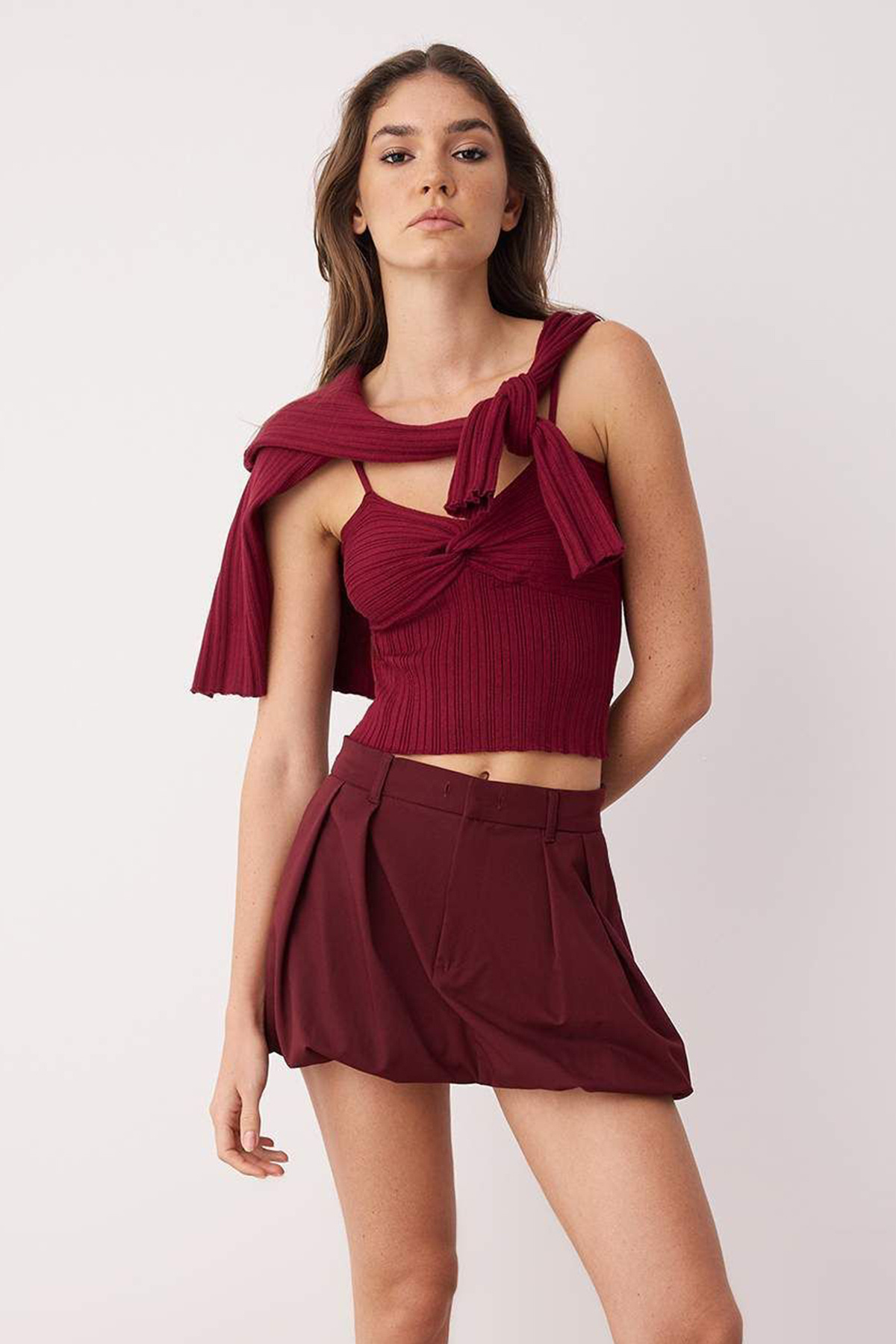 Trendyolmilla  Bordo 2'li Fitilli Premium/Özel İplikli Yumuşak Dokulu Triko Hırka-Bluz Takım TWOAW26HI00003 - Görsel 2