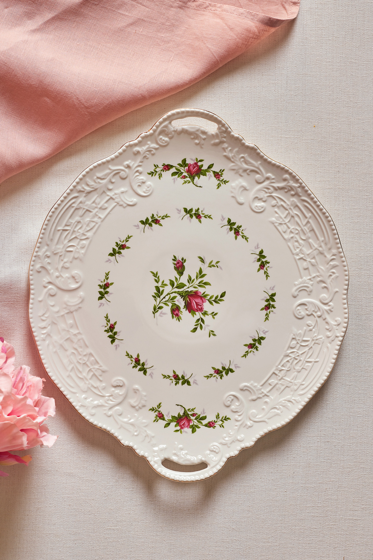 Karaca Vintage Rose Tepsi 35 cm Krem