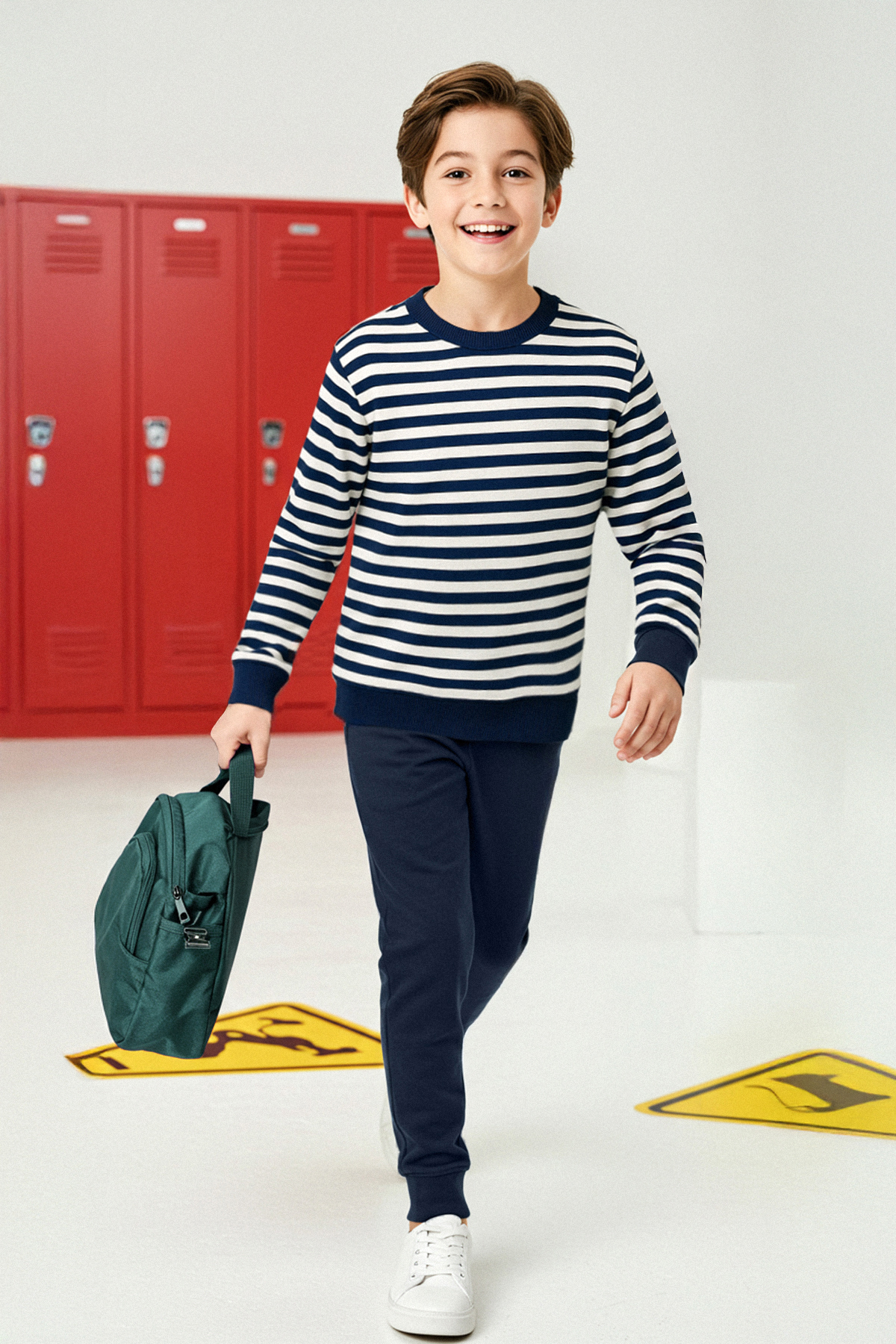 Trendyolmilla Kids Lacivert Pamuklu Çizgili Regular Erkek Çocuk Örme Alt-Üst Takım TKDAW26AU00005
